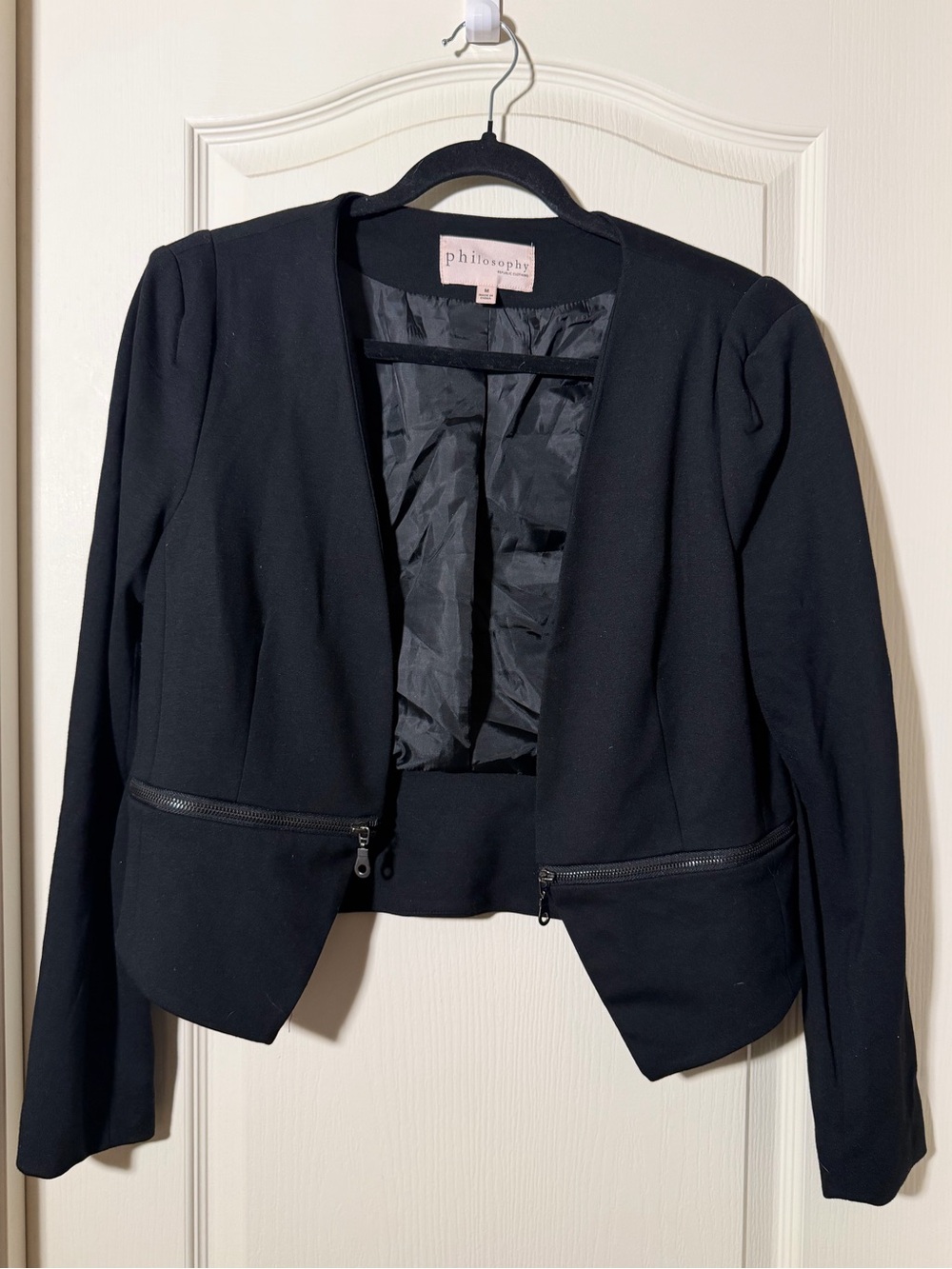 Philosophy Black Open-Front Blazer with Zip Hem